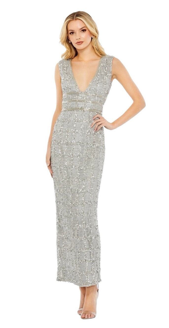 Mac Duggal 57701 Platinum Sequins Beaded Sleeveless Column Gown Size 12 $398